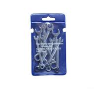10-piece Mini Spanner Wrench Gadget - Compact and Combination Hand Tools for Automotive Electrical Metric Home Maintenance - British Steel Set Pocket-sized with Key For Ring (Red/Blue)(BLUE METRIC)