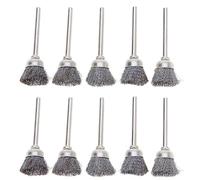 10-Piece Mini Wire Brush Set for Grinder or Drill, 3 mm Diameter Stainless Steel Brass Cup Wheel Brushes, Silver