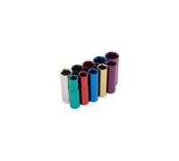 10 Piece Multi Coloured Long Socket Set, 1/2" Drive + Wall Rail