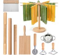 10 Piece Pasta Making Tool Set, Italian Pasta Machine Kit with Ravioli Cutter, Gnocchi Board, Dumpling Press, and Drying Rack for Homemade Fresh Pasta, Ravioli, Dumplings and Gnocchi