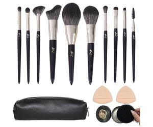 10-Piece Professional Makeup Brush Set with Powder, Contour, Blush, Eyeshadow & Brow Brushes - Includes 2 Premium Beauty Sponges and 1 Dry Cleaning Brush Box for Easy On-the-Go Makeup Application