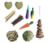 10-Piece Rabbit Toys & Hamster Chews, Apple Sticks Boredom Breakers for Guinea Pigs, Dwarf Hamster, Chinchilla - Small Animal Chew Toys with Hay for Dental Health