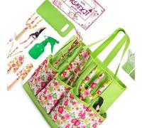 10-Piece Rustproof Gardening Tools with Wood Handle and Blossom Print, Includes Storage Bag for Home Garden Maintenance Comfortable Grip