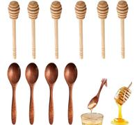 10 Piece Set Honey Spoon,Include 4pcs Honey Dipper and 6pcs Honey Stick, Natural Small Wooden Spoons,Rugged Honey Spoon Wooden, for Stirring Honey Tea, Coffee Jam, Suitable for Home Kitchens, Etc