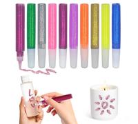 10 - Piece Set of 10ml Washable, Non - Toxic Glitter Glue Pens in Assorted Colours - Fine Dosing Tip for Kids' Scrapbooking & Card Making