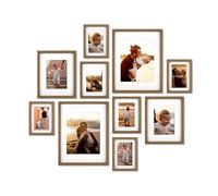 10 Piece Shadow Box Style Gallery Wall Frame Set -Rustic Photo Frame Set with Mat for 8x10, 5x7 and 4x6-Multiple Sizes Picture Frame Set for Wall Collage-Farmhouse Assorted Deep Picture Frames(Walnut)