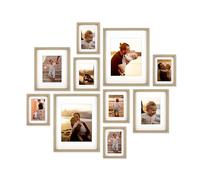 10 Piece Shadow Box Style Gallery Wall Frame Set - Rustic Photo Frame Set with Mat for 8x10, 5x7 and 4x6 - Multiple Sizes Picture Frame Set for Wall Collage-Farmhouse Assorted Deep Picture Frames(Oak)