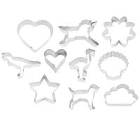 10 Piece Shaped Cookie Cutters - 7.6cm/3 inches in Height - Food Safe tin Plated Steel for Biscuits, Baking, Cake Decorating, Icing Fondant, Sandwiches. K0024, Silver