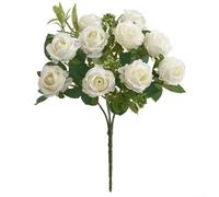 10-Piece Small Artificial Roses for Wedding,Home Desktop Decor - Realistic Plastic Floral Arrangement,31 x 14 x 5 cm,Lifelike Silk-Style Faux(White)