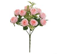 10-Piece Small Artificial Roses for Wedding,Home Desktop Decor - Realistic Plastic Floral Arrangement,31 x 14 x 5 cm,Lifelike Silk-Style Faux(Pink)