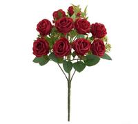 10-Piece Small Artificial Roses for Wedding,Home Desktop Decor - Realistic Plastic Floral Arrangement,31 x 14 x 5 cm,Lifelike Silk-Style Faux(Red)