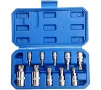 10 Piece Spline Socket Bit Set, M Type 12 Point Chrome Steel Tool Kit, M4 M18 Polydrive Triple Square Drive Sockets, 1.46 to 2.17 in Integral Wrench, Silver and Blue for Automotive Garage Workshop
