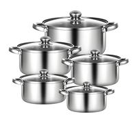 10 Piece Stainless Steel Pots and Pans Set Non Stick - 16-26cm Cookware Pan Set with Glass Lids, Kitchen Saucepan Set, Fast Heating, Everyday Cookware for Home Kitchens (16-18-20-22-24cm)