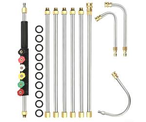 10 Piece Telescopic Pressure Washer Accessory Kit Including 24 Foot Extendable Rod 3 Angle Bent Bars and Multiple Spray Nozzles