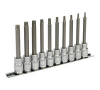 Loops 10pc TRX Star Socket Bit Set 3/8" Square Drive - T10 to T50 - 100mm Long Shaft Loops Multicolor