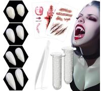 10 Piece Vampire Teeth Set,4 Sizes Vampire Fangs,Fake Fangs Vampire Teeth Adult with 2 Tube Teeth Pellets Adhesive,For Cosplay Party Props Halloween Horror Party Fangs. (White-25)