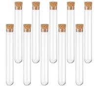 10 Pieces 12 * 75mm Test Tubes, Plastic Test Tubes, Test Tubes with Lids, Clear Plastic Test Tubes with Cork Stoppers, Sealing Storage Test Tube, for DIY Craft, Liquids, Lab Use or Decoration