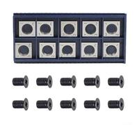 10 Pieces 14mm Square Straight Carbide Cutter Inserts with 10 M6 Screws for Use with Wood Lathe Tools and Spiral Planer Bits 4 Edges Reversible Design