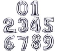 10 Pieces 16 Inch Silver Numbers 0-9 Balloons, Mylar Foil DIY Custom Personalized Age Banner for Milestone Birthday Anniversary Party Supplies Decoration
