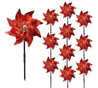 10 Pieces 9.5 Inch Orange Pinwheels Windmill Wind Chime Outdoor for Yard Garden Lawn Bird Repellent Plastic Film Reflective Colorful Pin Wheels for Autumn Halloween Thanksgiving Day