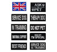 10 Pieces Assorted British Union Flag Service Dog Ask to Pet Do Not Pet in Training Best Friends Vest Removable Tactical Hook and Loop Embroidered Canada Dog Harness Clothes Patch Set