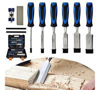 10 Pieces Bevel Edge Wood Carving Chisel Set, Cr-V Construction Chisels, Soft Grip with Strike Cap Set for Wood Craft DIY Woodworking, w/Honing Guide, Sharpening Stone, Pencil and Storage Case
