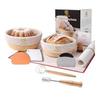 10-Pieces Bread Proofing Basket Set, 9-Inch Round 7 Inch Banneton Proving Basket with Cloth Liners-Rattan Sourdough Kit, SS Scraper, Silicone mat, Bread lame,Dough Whisk, Brush & Accessories