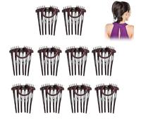 (10 pieces - Brown) Headband Comb, Headband Comb with Elastic Band, Twist It Up Comb, Volume Insert Combs for Ponytails, Fluffy Hair Comb