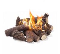 10-Pieces Ceramic Logs,Decorative Logs for Gas,Electric Fireplace,Smokeless Artificial Fire Logs Long Burning,Heat-resistant Stackable Pine Wood Log Set