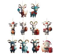 10 Pieces Christmas Goat Decoration, 2D Acrylic Goat Tree Pendant, Christmas Tree Animal Ornaments, Cartoon Pendant Decor For Fireplace, Wall, Door, Bag, Car