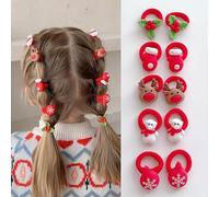 10 Pieces Christmas Hair Ties for Girls, Xmas Elastic Hair Bands Hair Bobbles, Kid's Christmas Headdress with Elastic Ties, Christmas Tree Santa Claus Elk Pattern Ponytail Holders (D)