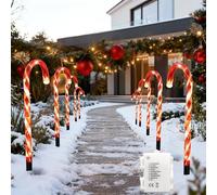 10 Pieces Christmas Pathway Lights 55cm, Red Candy Cane Stakes Battery Operated Timer, Garden Outdoor Christmas Decorations Patio Pathway Drive Way Lights