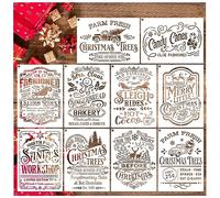 10 Pieces Christmas Stencils Reusable, 8 X 11 Inch Holiday Farm Fresh Christmas Tree Stencils for Painting on Wood Sign DIY Crafts Fabric Canvas Winter Decor (10pcs A4 chrismtas-Old)