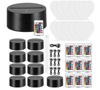 10 Pieces Clear Acrylic Sheets and 10 Pieces 3D Night LED Light Lamp Base with Remote Control and USB Cable, DIY Acrylic Led Night Lamp Sets for Bar Room Decoration, 7 Colors & 2 Modes (Heart Shape)