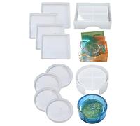 10 Pieces Coaster Resin Molds Set,Round Coaster Silicone Mold,Silicone Coaster Storage Box Mold in Rectangle Round Silicone Epoxy Casting Mold for DIY Art Craft Cup Mat