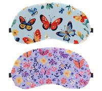 10 Pieces Colorful Butterfly and Flower Purple Background Sleep Mask, Eye Mask for Men Women, No Pressure Night Eye Cover, Breathable Sleeping Eye Mask, Light Blocking