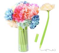 10 Pieces Creative Flowers Pen Artificial Peony Shaped Ballpoint Pen Black 0.5mm Gel Ink Rollerball Pen for Girls Women Teacher At Home Office School Desk Decorations,Random color