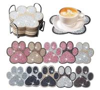 10 Pieces Diamond Painted Coasters with Stand, Diamond Art Coasters, Dog Paw Shaped Coasters, DIY Table Decoration Coasters, Glitter Decorative Table Ornaments