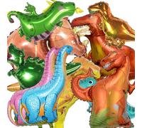 10 Pieces Dinosaur Balloons, Dinosaur Birthday Decorations, Large Dinosaur Aluminum Mylar Balloons for Kids, Green Brontosaurus, Tyrannosaurus Rex, Crown & Backpack Hat for Kids Jungle Theme Party