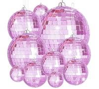 10 Pieces Disco Mirror Balls Silver Hanging Ball for 50s 60s 70s Disco DJ Light Effect Party Home Decoration Stage Props School Festivals Party Favors (Pink)