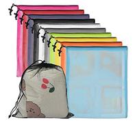 10 Pieces Drawstring Mesh Bags with 10 Colors Laundry Bag Ball Bag Mesh Stuff Sack Nylon Storage Bag for Sport, Swimming, Beach, Travel, Gym, Camping and Training - 39.5 x 34cm