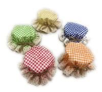 10 Pieces Elastic Jar Cover Cloth - 100% Cotton - Breathable Fermentation Lid Bowl - Stretch Colorful Gingham (Checkered) Pattern Fabric - Reusable Elastic Cloth Jar Covers