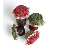 10 Pieces Elastic Jar Cover Cloth - 100% Cotton - Stretchy Colorful (Red and Green) Polka-Dot Pattern - Breathable Fermentation Lid Bowl - Reusable Elastic Cloth Jar Covers