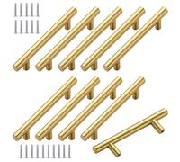 10 Pieces Gold Cabinet Handles, 200mm (128mm Hole Spacing)Stainless Steel Gold Cupboard Handles with Screws, Easy to Install, T Bar Wardrobe Handles for Cupboard, Drawer, Cabinet, Furniture Decoration