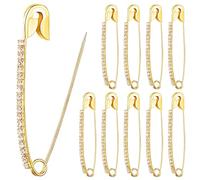 10 Pieces Gold Rhinestone Safety Pins Brooches Sweater Shawl Clips Faux Crystal Brooches Shiny Brooch Pins for Women or Girls Skirts Sweater Scarf Lapel Hat Accessories