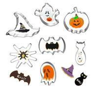 10 Pieces Halloween Cookie Cutters, Stainless Steel Biscuit Cutter Set - Pumpkin, Bat, Ghost, Cat, Skull, Witch Hat Mould for Pastry Baking Fondant Sandwich Cake Decoration Kids Clay
