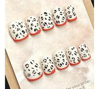 10 Pieces Handmade False Nails Leopard Armor Hand Painted Orange Brush Nail Art for Women Daily Wear(S)