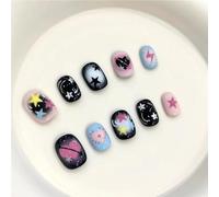 10 Pieces Handmade Press-On Nails Cute Sweetheart Colorful Stars Full Cover Nails for Women and Girls Short Removable Wearable Nails(735S)