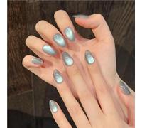 10 Pieces Handmade Press-On Nails Glitter Glass Beads Chasing Light Cat Eye False Nails for Women and Girls Removable Wearable False Nails(710XS)