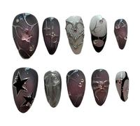 10 Pieces Handmade Press-On Nails Gradient Pink Short Almond Nail Tips Heart Flower Pattern False Nails Rhinestone False Nails(XM569-XS)